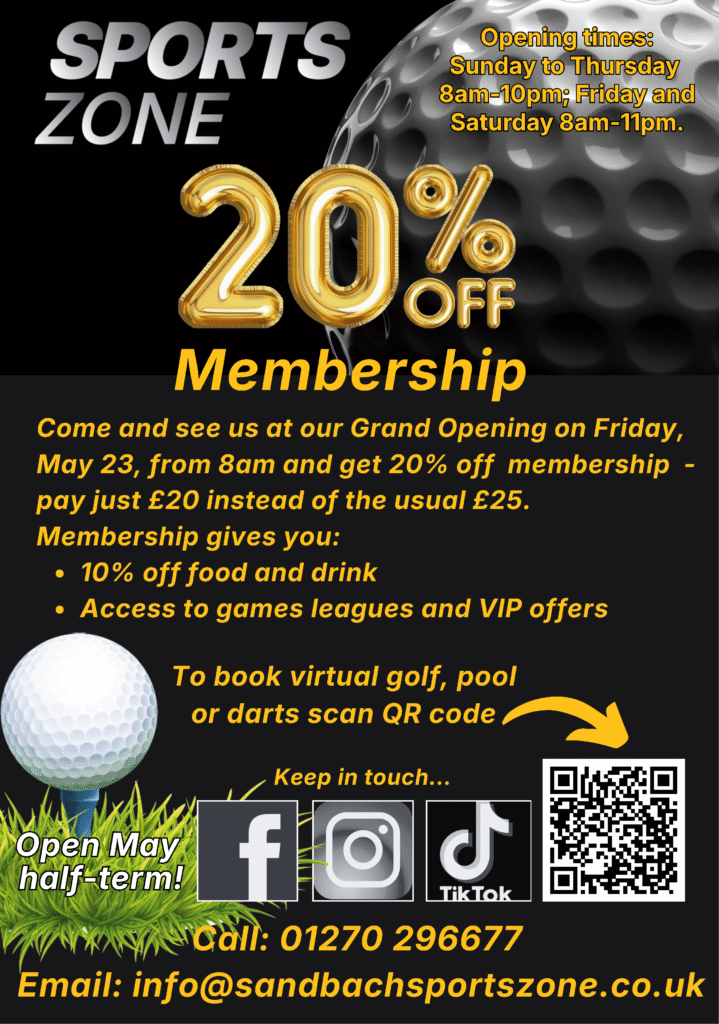 Sports Coaching Group is opening SportsZone for virtual golf, dynamic darts, premier pool, live sky sports, food and drink in May 2025.