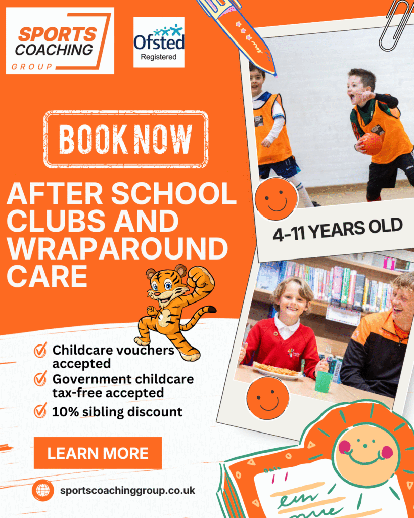 Sports Coaching Group offers after-school and childcare, aka tommy Tiger Time.
