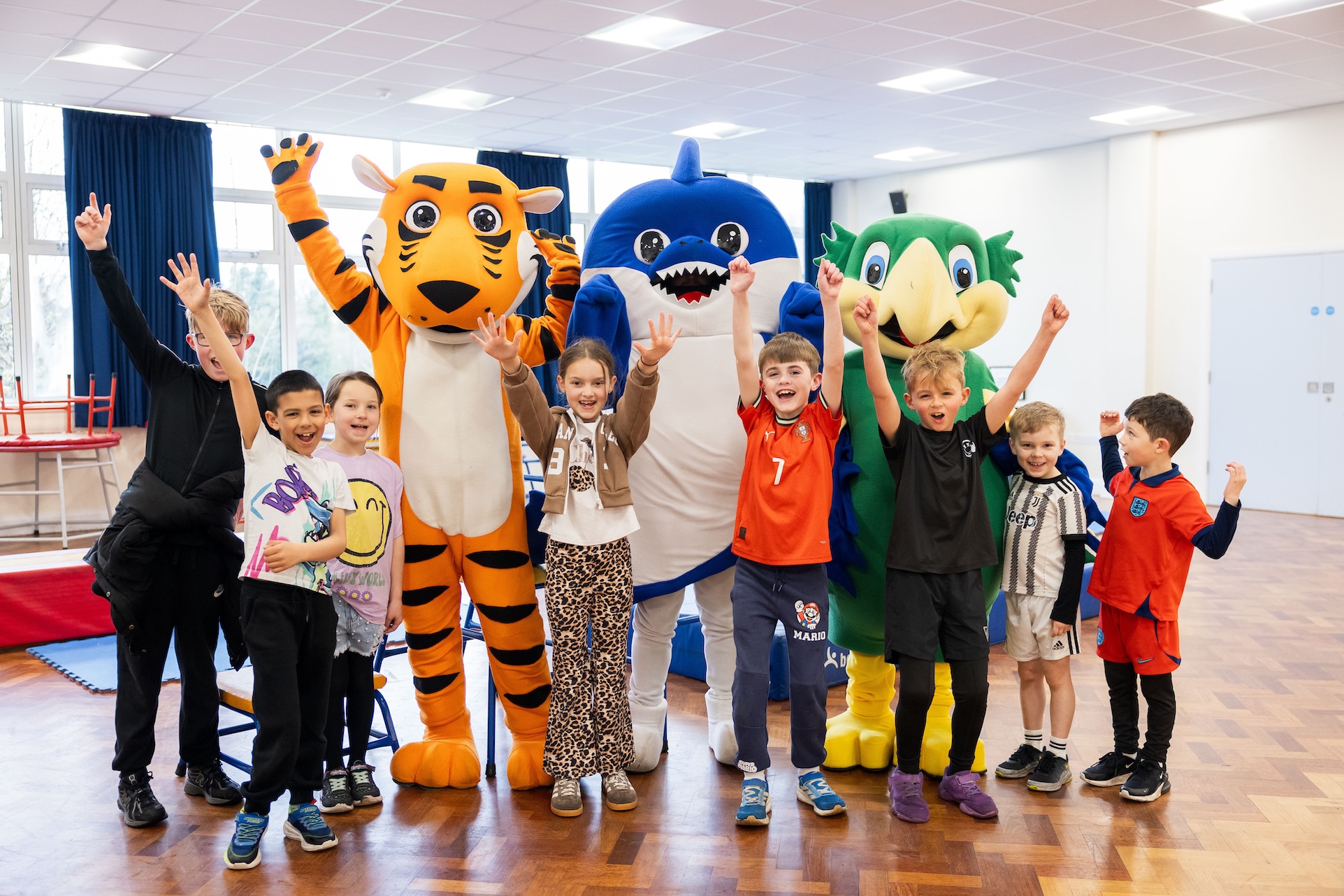 Our mascots Tommy the Tiger, Tilly the Tiger Shark and Timmy the Tiger Parrot