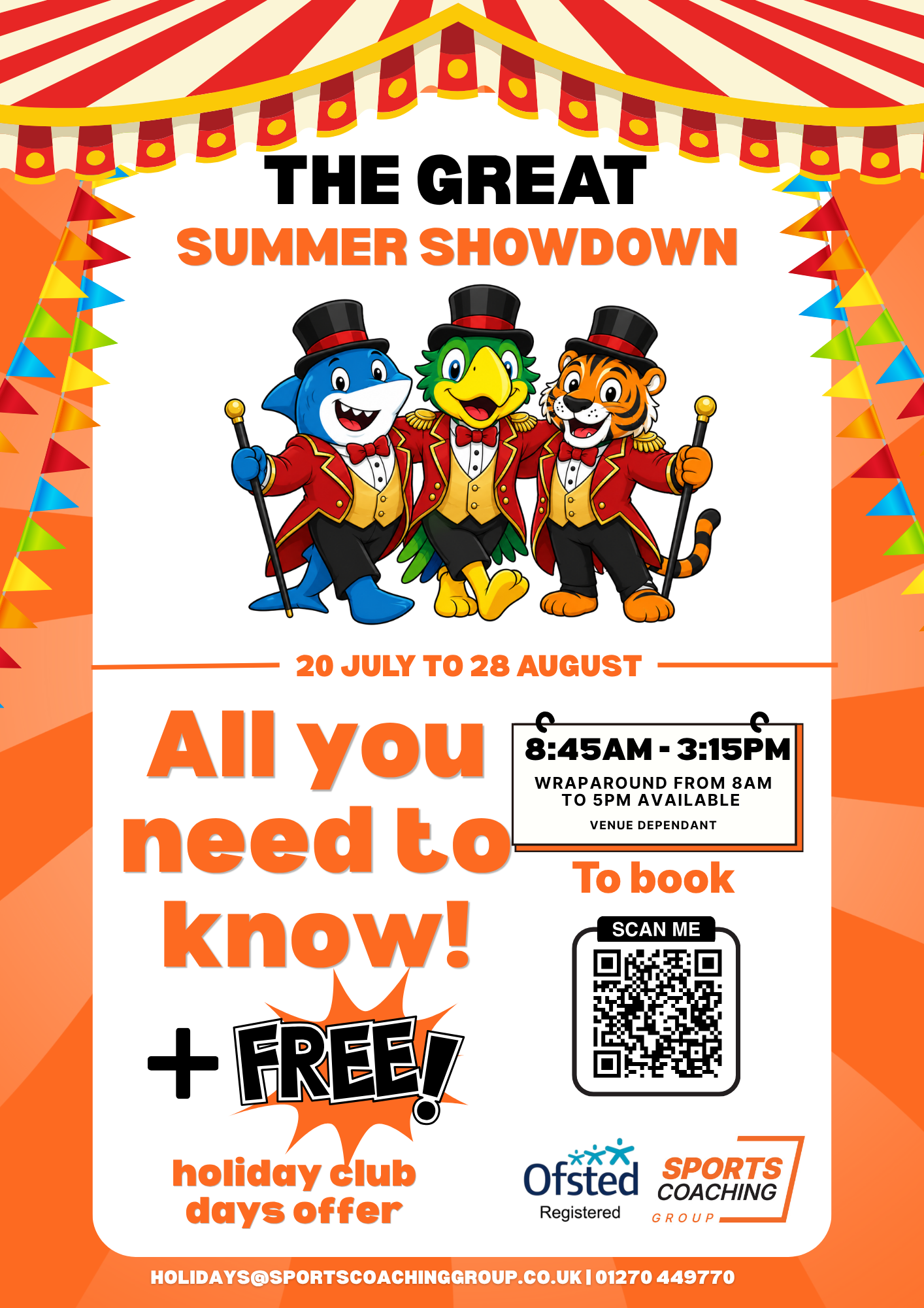 summer holiday camps 2026 at Sp[orts coaching Group includes a free holiday club day offer